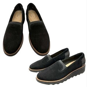 Clarks Black Suede Slip-On Flats S6